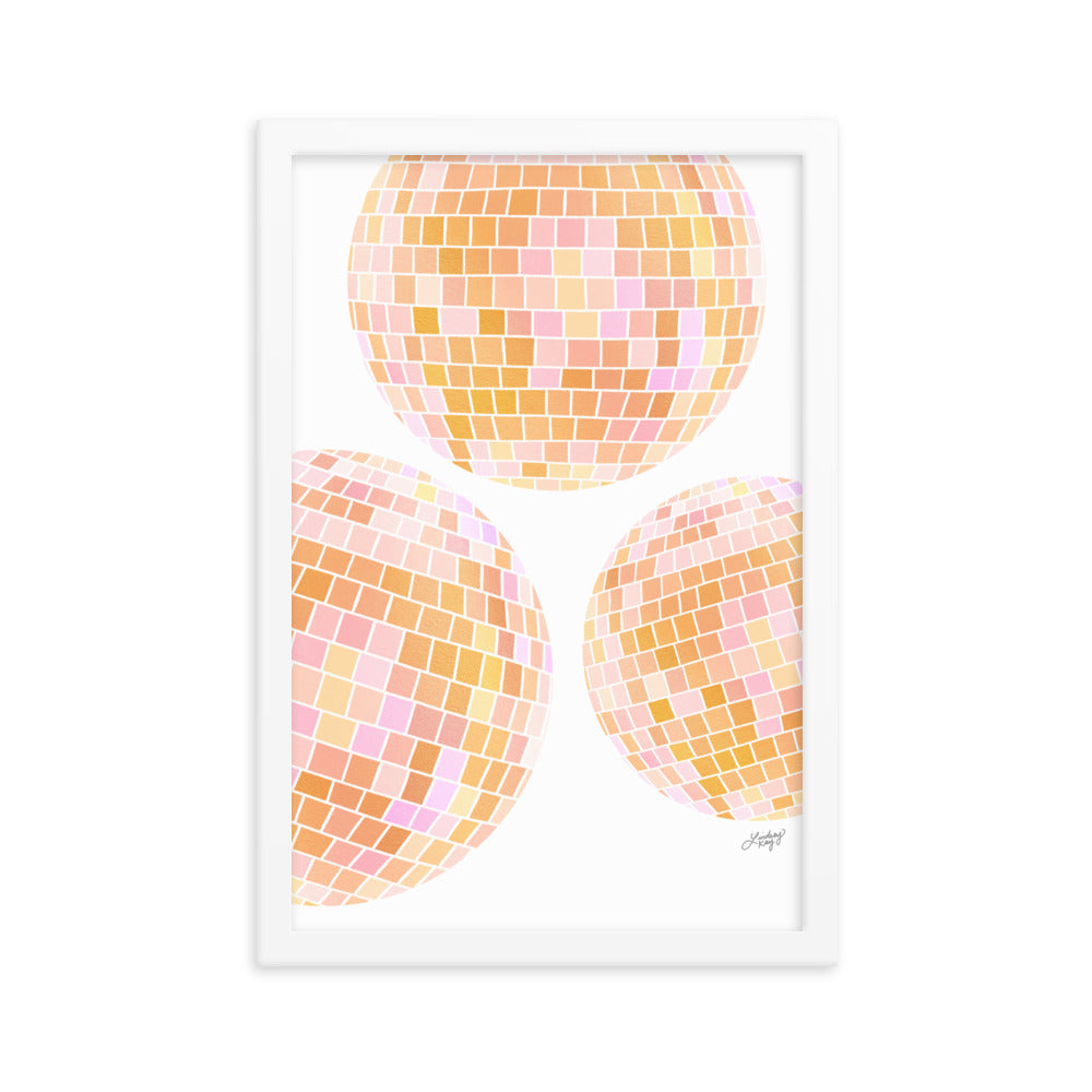 Ilustración de bolas de discoteca amarillas - Lámina Enmarcada Mate