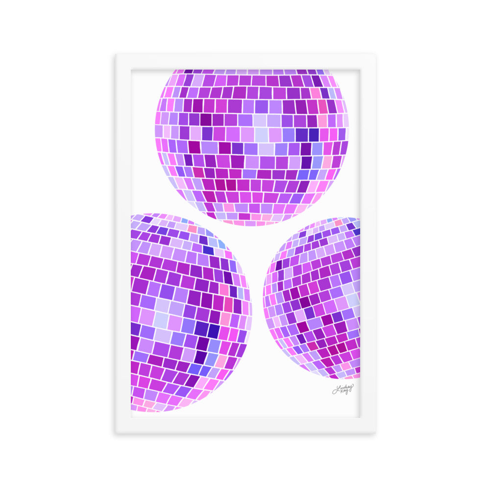 Illustration de boules disco violettes - Impression mate encadrée