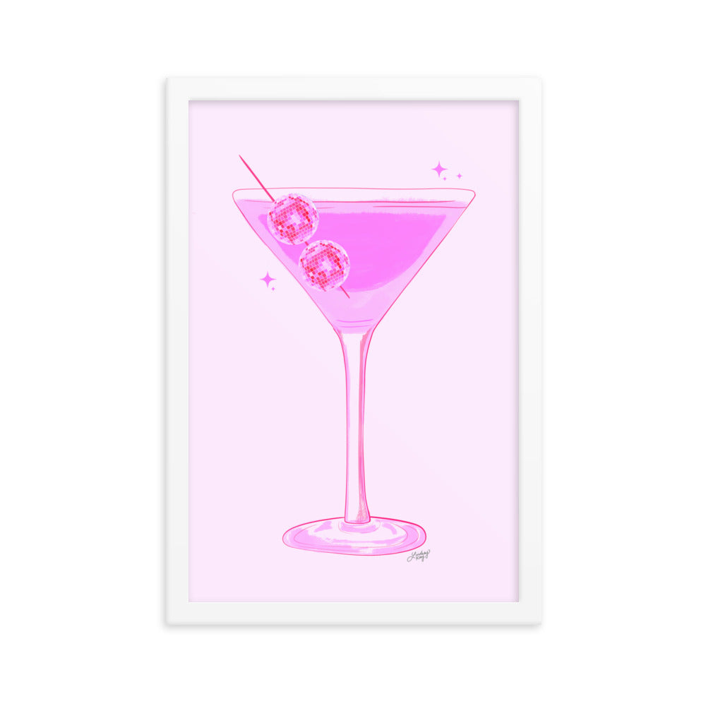 Disco Ball Martini Illustration - Framed Matte Print
