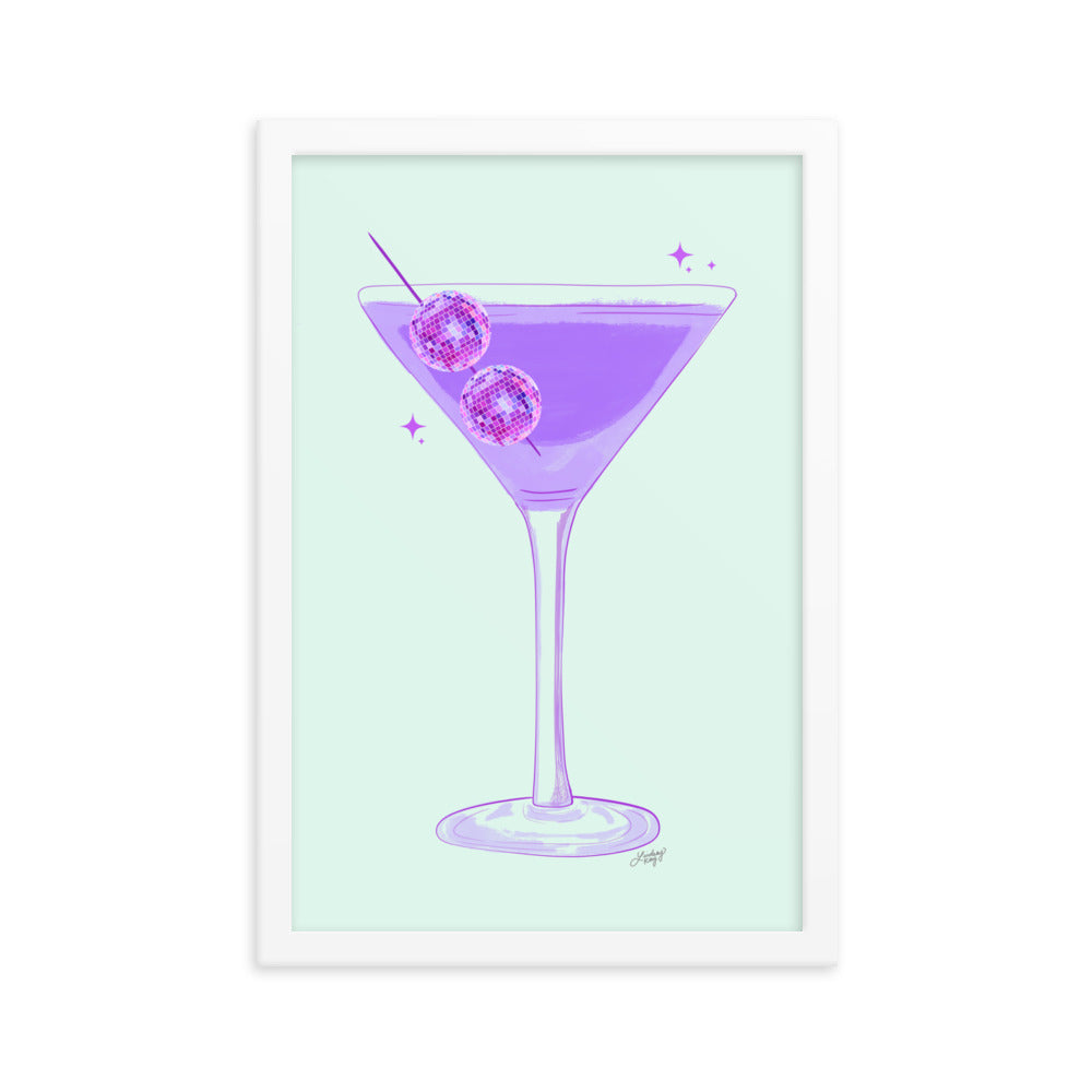 Disco Ball Martini Illustration - Framed Matte Print