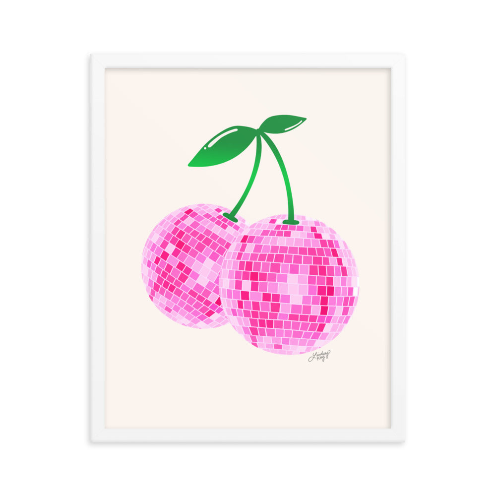 Cerises Disco Ball (Palette Rose) - Impression mate encadrée