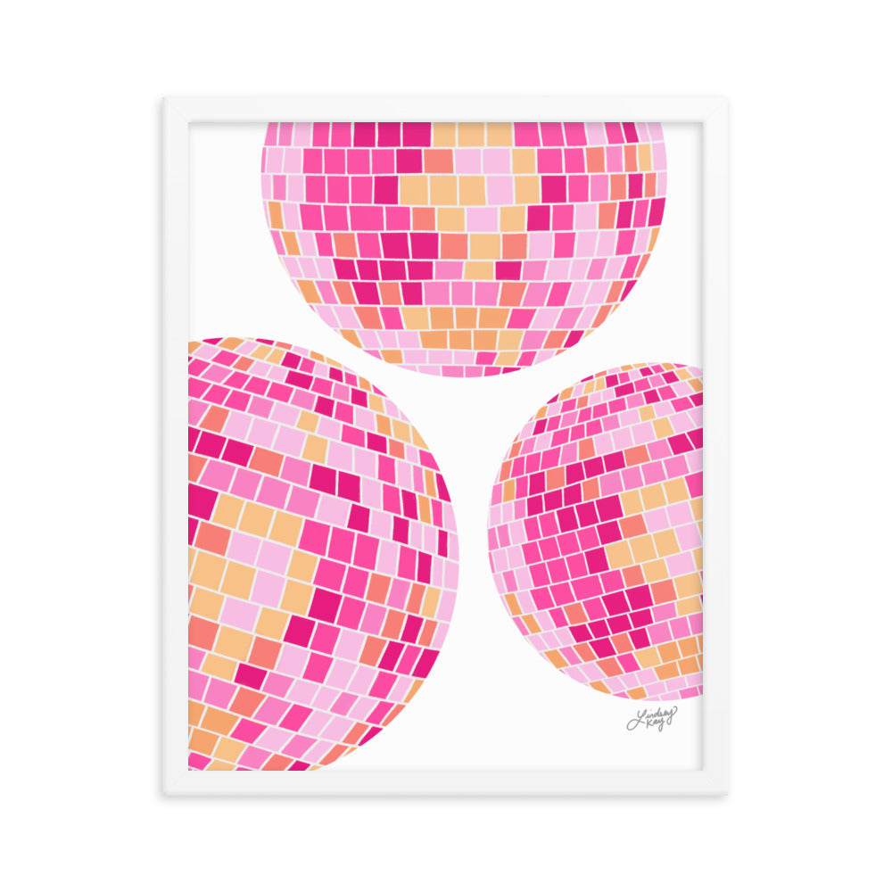 Disco Balls (Pink/Yellow Palette) - Framed Matte Print