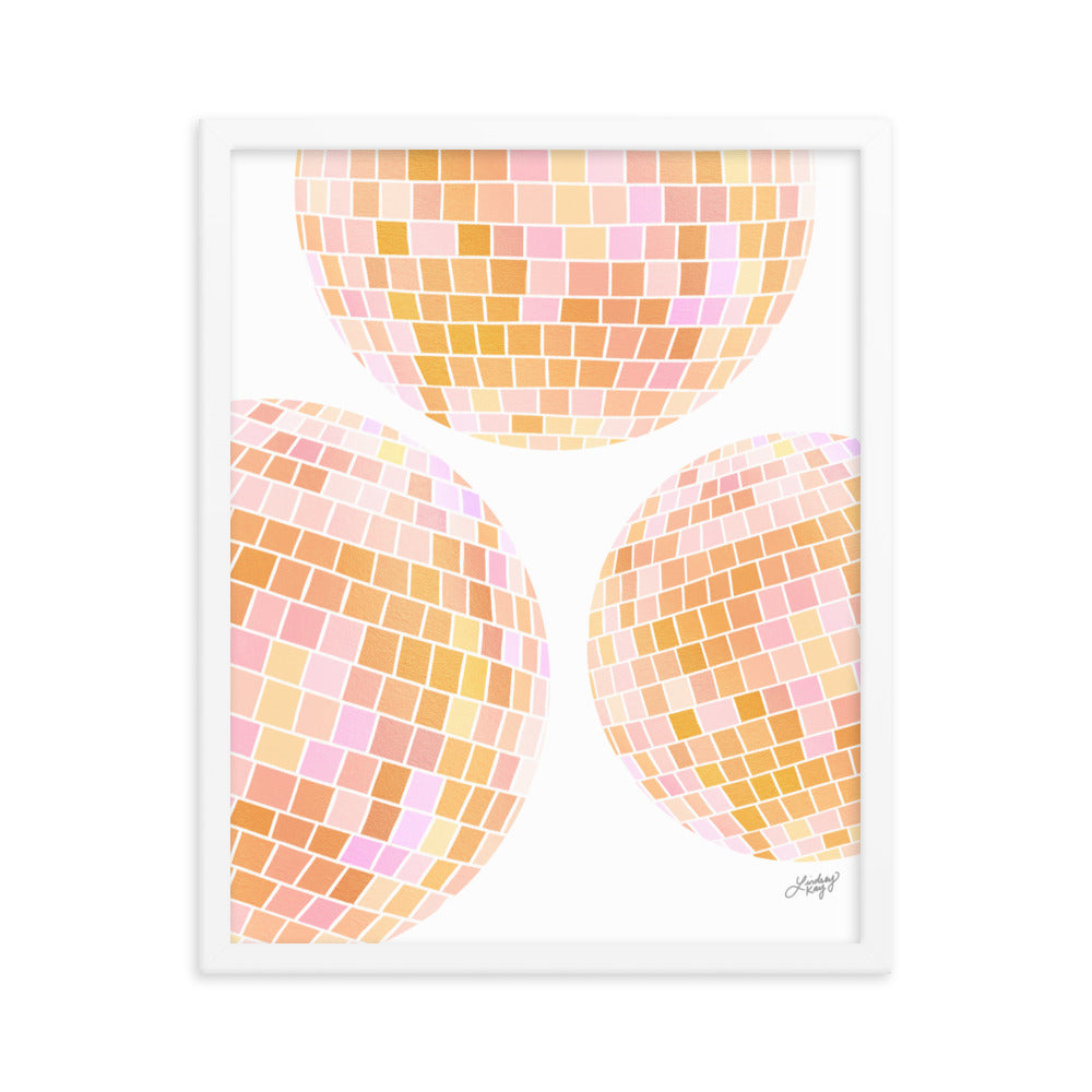 Ilustración de bolas de discoteca amarillas - Lámina Enmarcada Mate