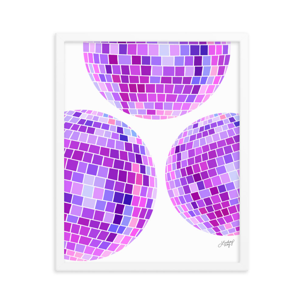 Illustration de boules disco violettes - Impression mate encadrée
