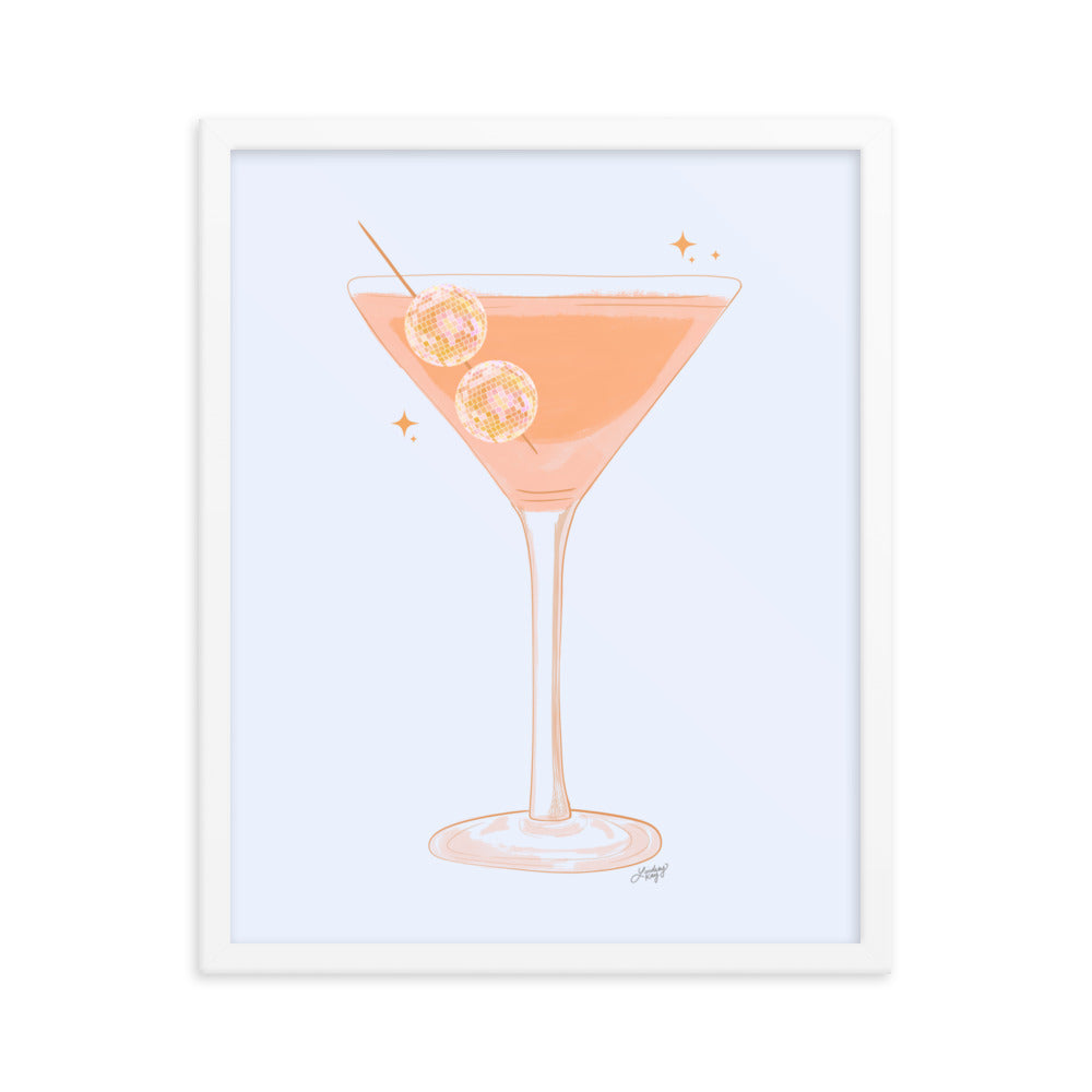 Ilustración de Disco Ball Martini - Impresión mate enmarcada