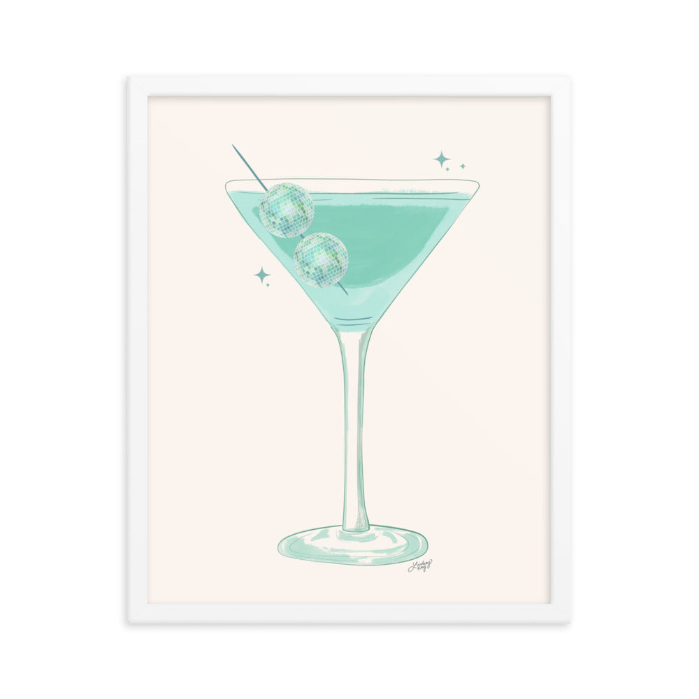 Disco Ball Martini Illustration - Framed Matte Print