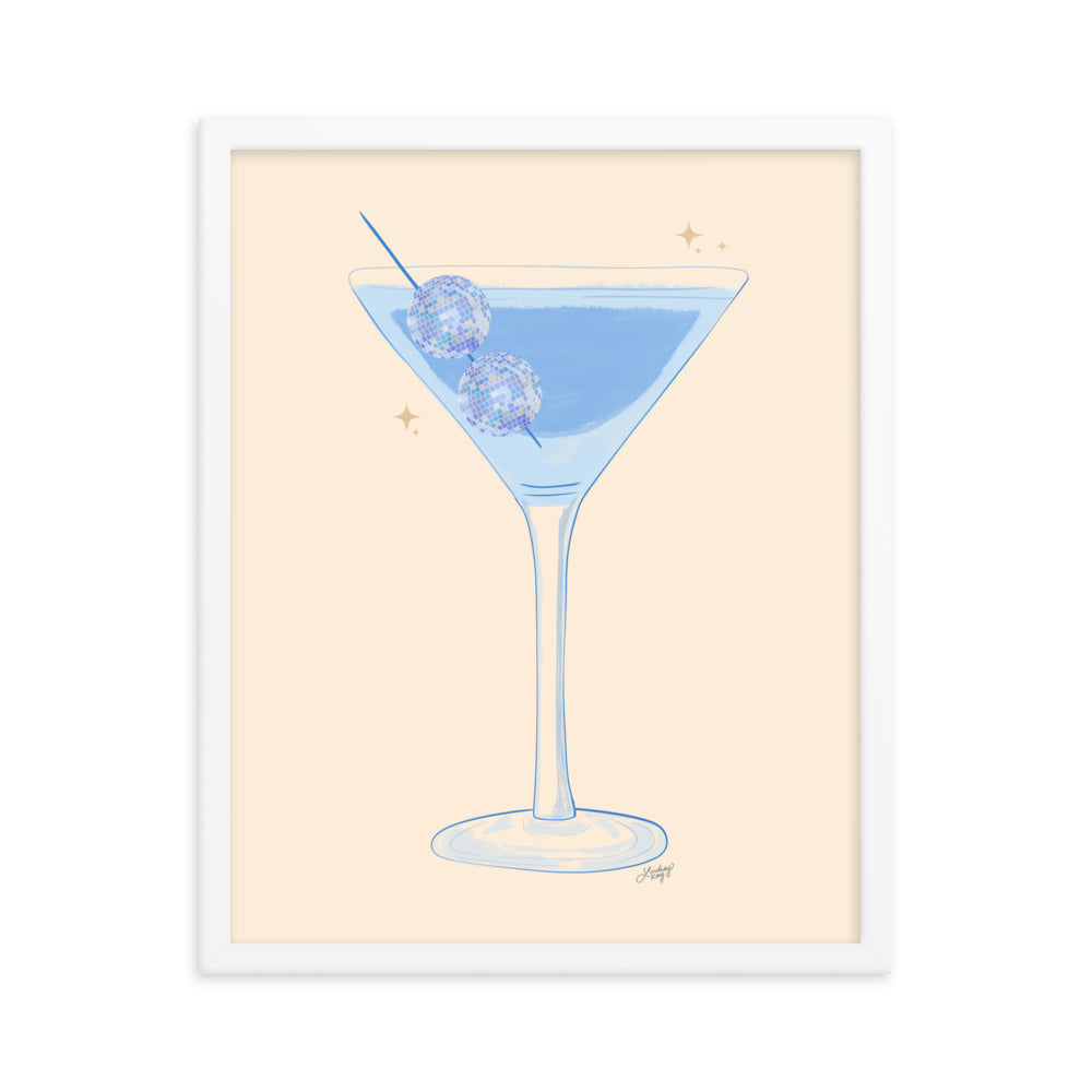 Disco Ball Martini Illustration - Framed Matte Print