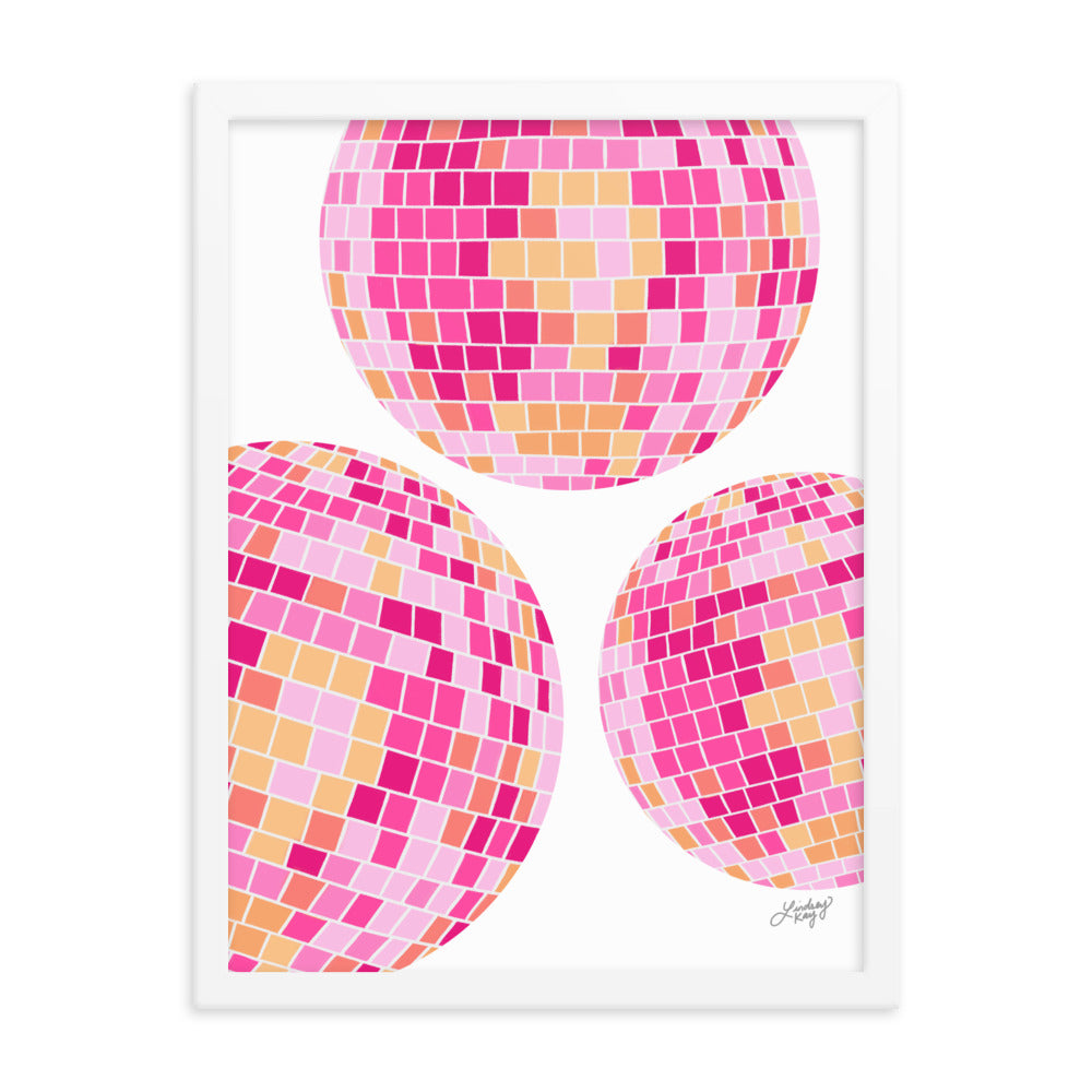 pink disco balls illustration framed matte print high quality wall art poster gallery-wall mirror-balls lindsey kay collective