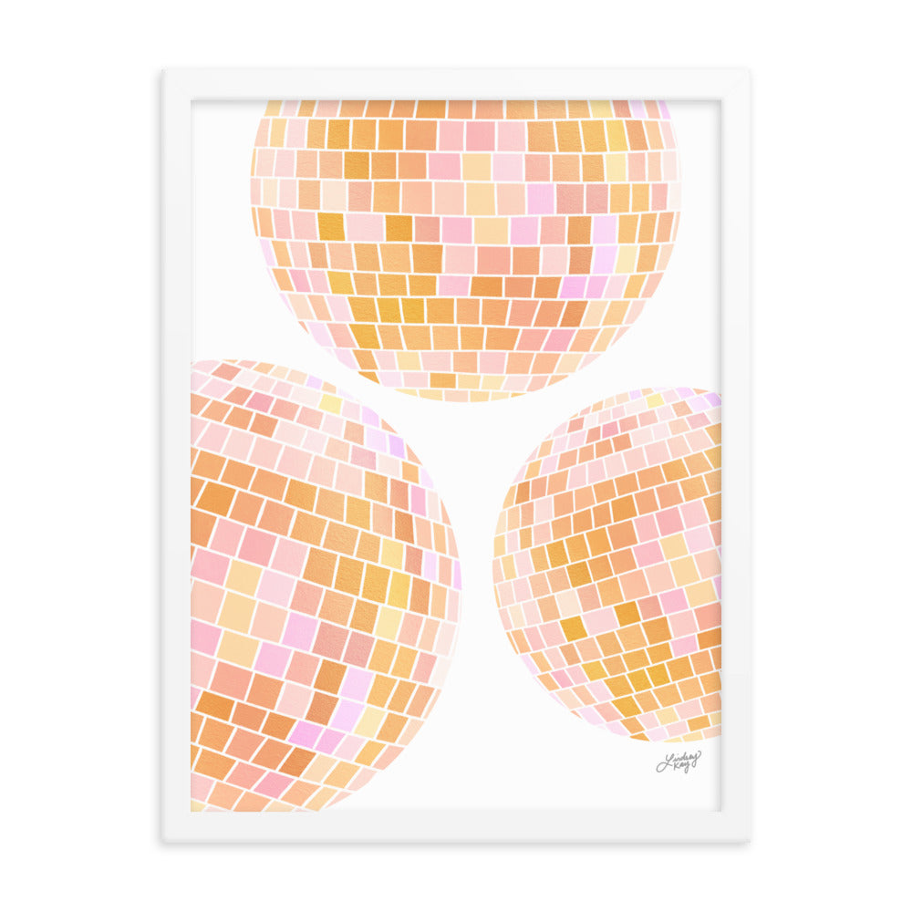 Ilustración de bolas de discoteca amarillas - Lámina Enmarcada Mate