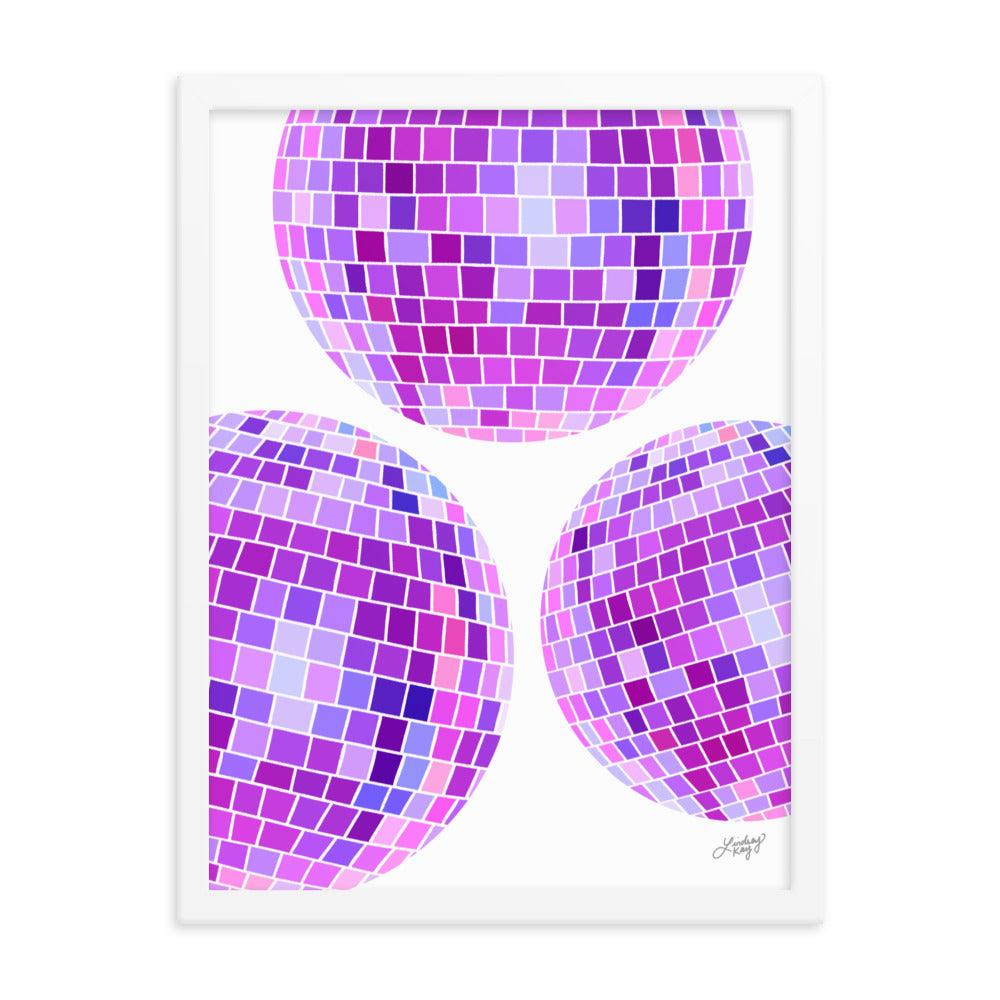 Illustration de boules disco violettes - Impression mate encadrée