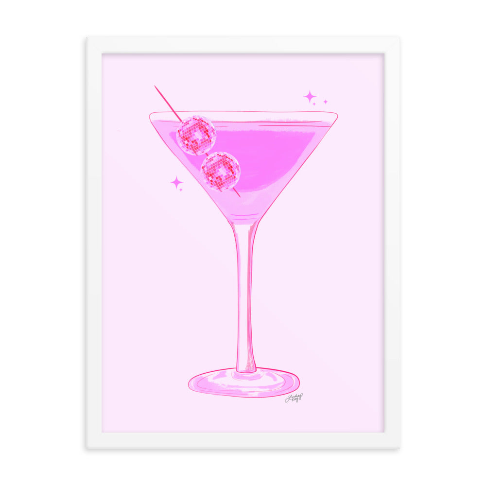 Disco Ball Martini Illustration - Framed Matte Print