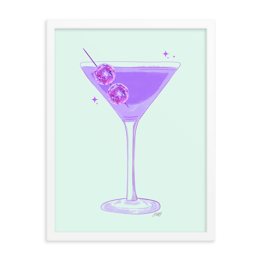 Disco Ball Martini Illustration - Framed Matte Print