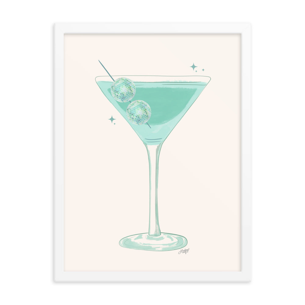 Disco Ball Martini Illustration - Framed Matte Print
