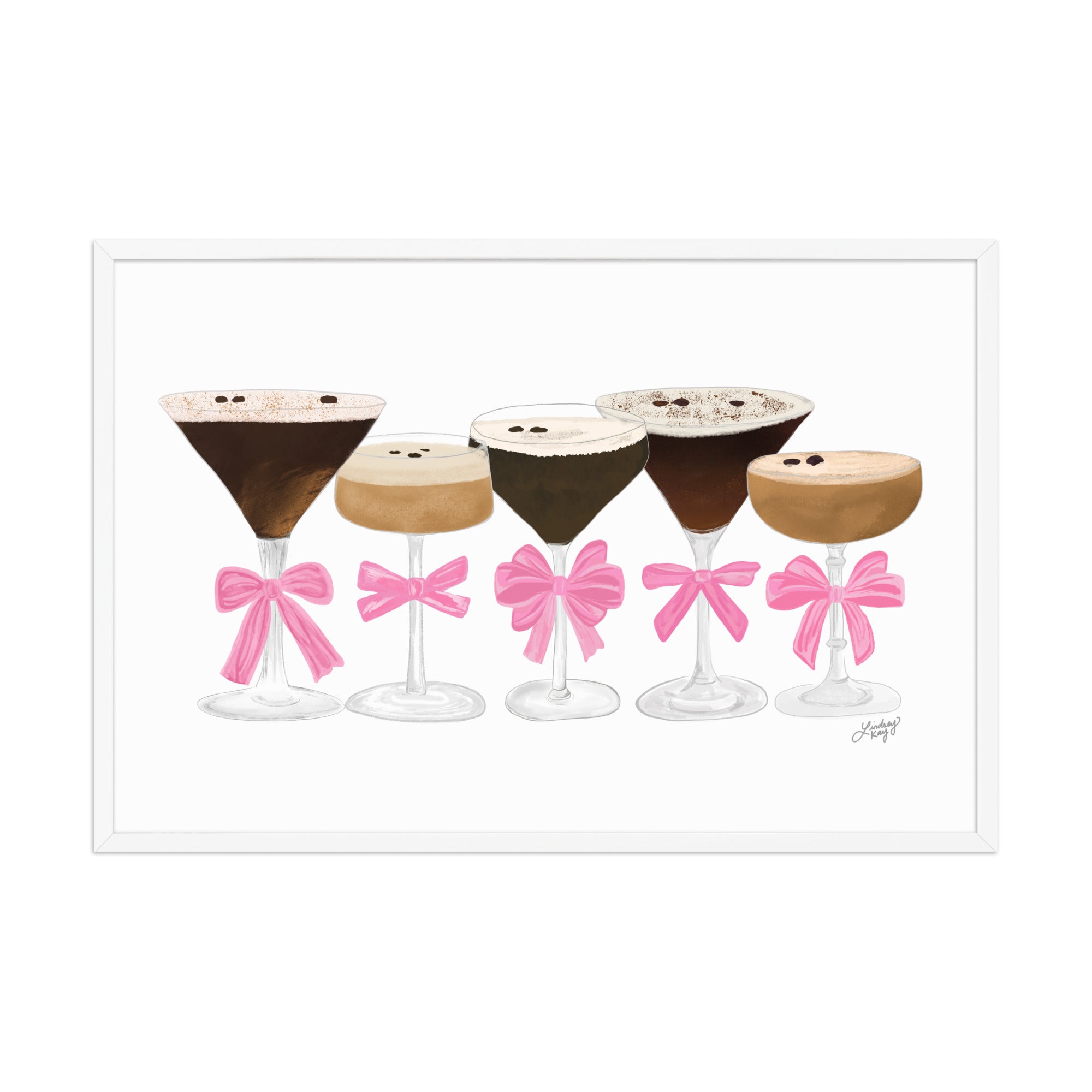 Framed wall art matte cute trendy espresso martini ribbon pink coquette bachelorette girly bar-cart kitchen Lindsey Kay collective 