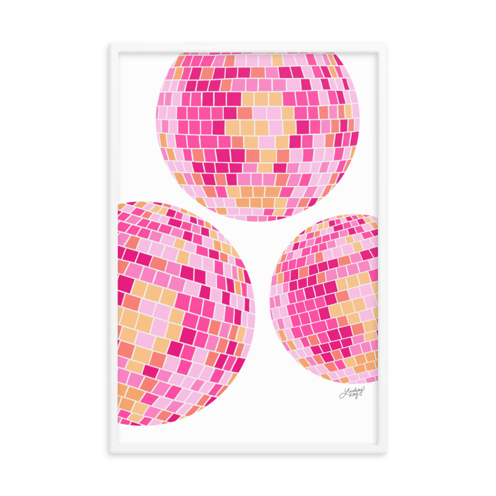Disco Balls (Pink/Yellow Palette) - Framed Matte Print