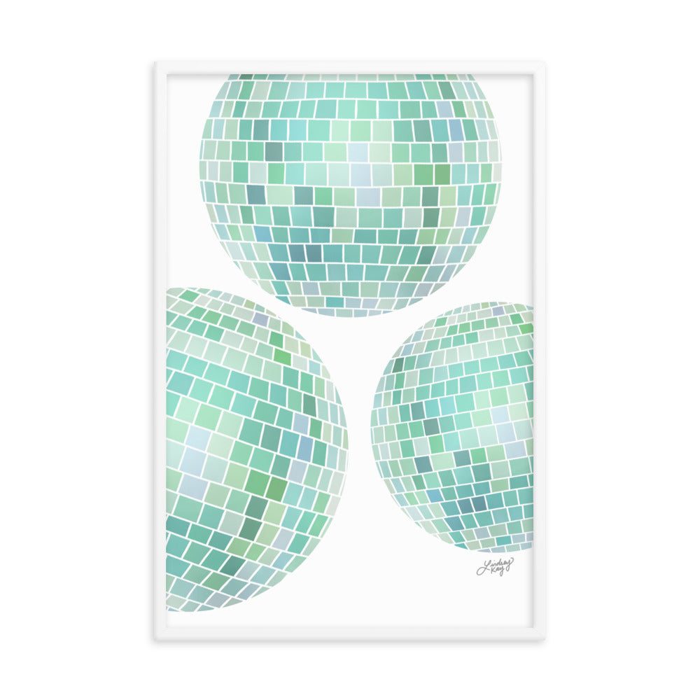 disco balls green illustration mirror-balls art print framed wall art high quality white-frame wood-frame black-frame lindsey kay collective gallery wall