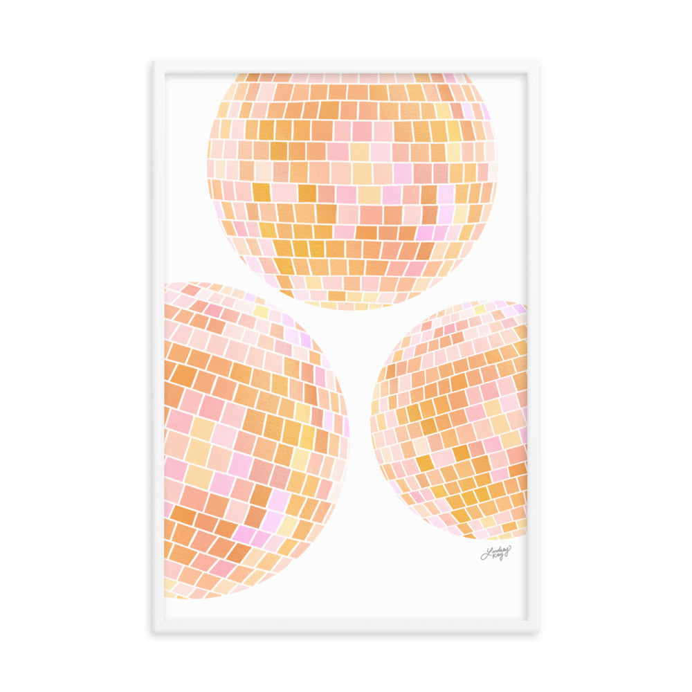 disco balls yellow illustration mirror-balls art print framed wall art high quality white-frame wood-frame black-frame lindsey kay collective gallery wall