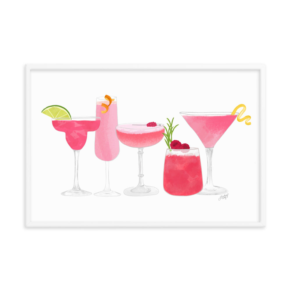 pink cocktails illustration wall-art poster framed-art alcohol bar-cart bar kitchen cute trendy decor lindsey kay collective 