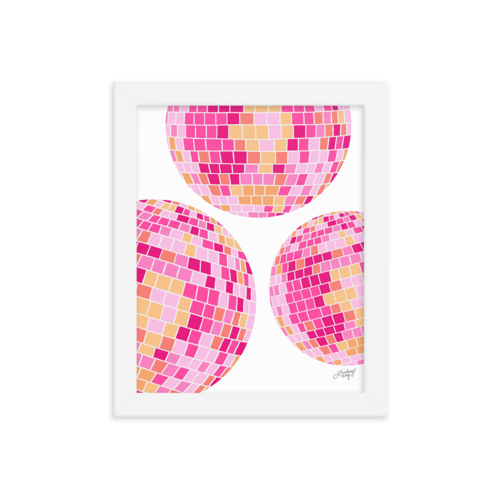 Disco Balls (Pink/Yellow Palette) - Framed Matte Print
