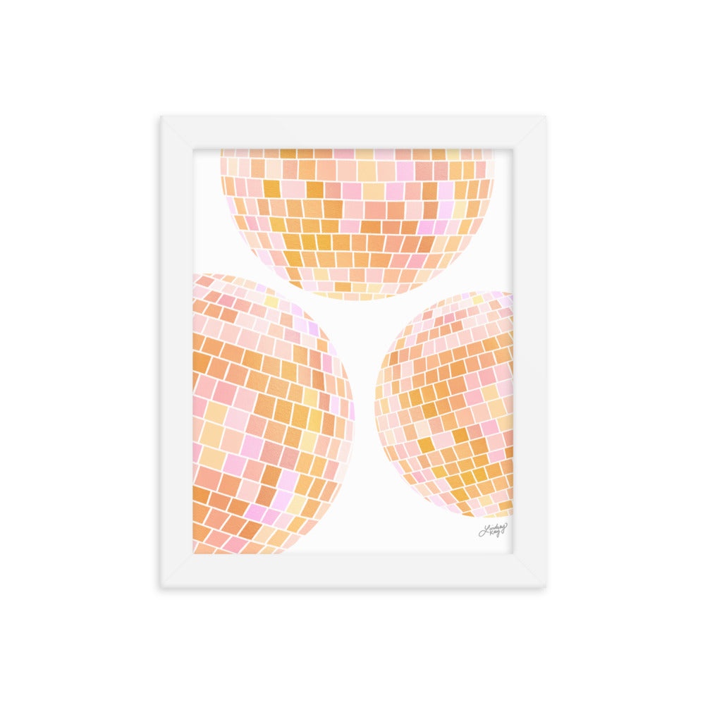 Ilustración de bolas de discoteca amarillas - Lámina Enmarcada Mate