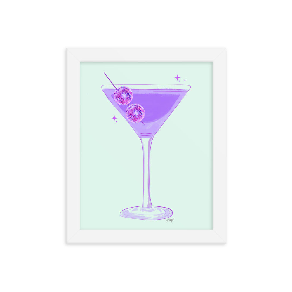 Disco Ball Martini Illustration - Framed Matte Print
