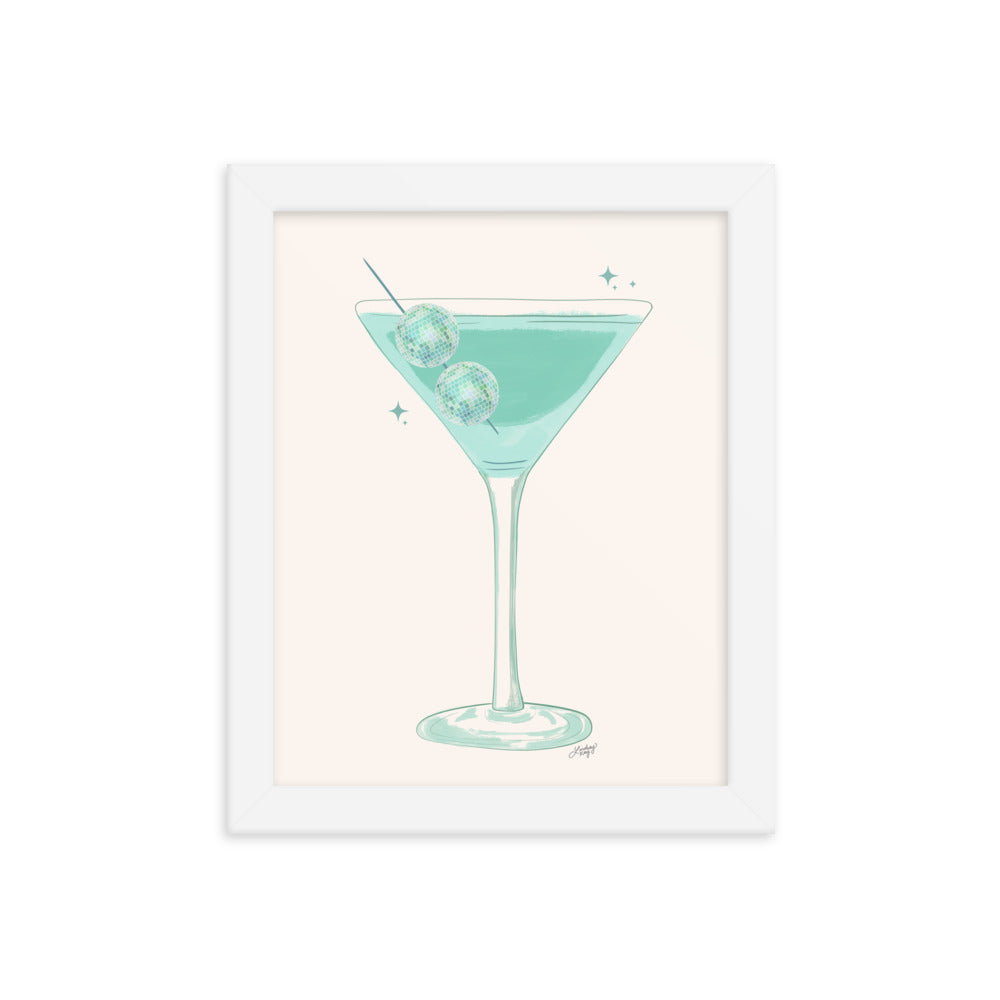 Disco Ball Martini Illustration - Framed Matte Print
