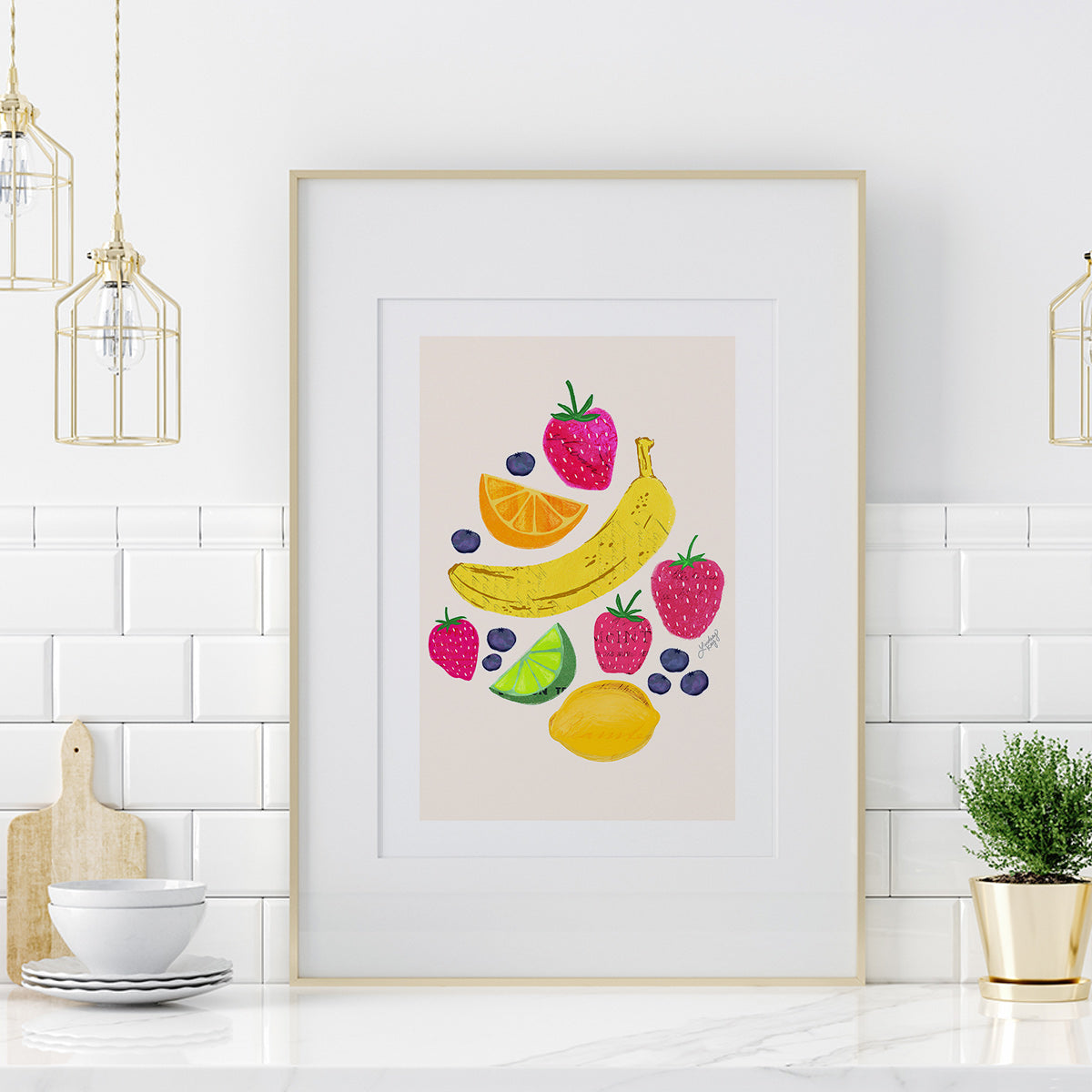 Collage de ilustración de frutas - Impresión de arte