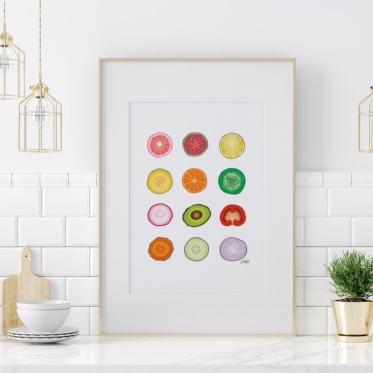 Collage de frutas y verduras - Impresión de arte