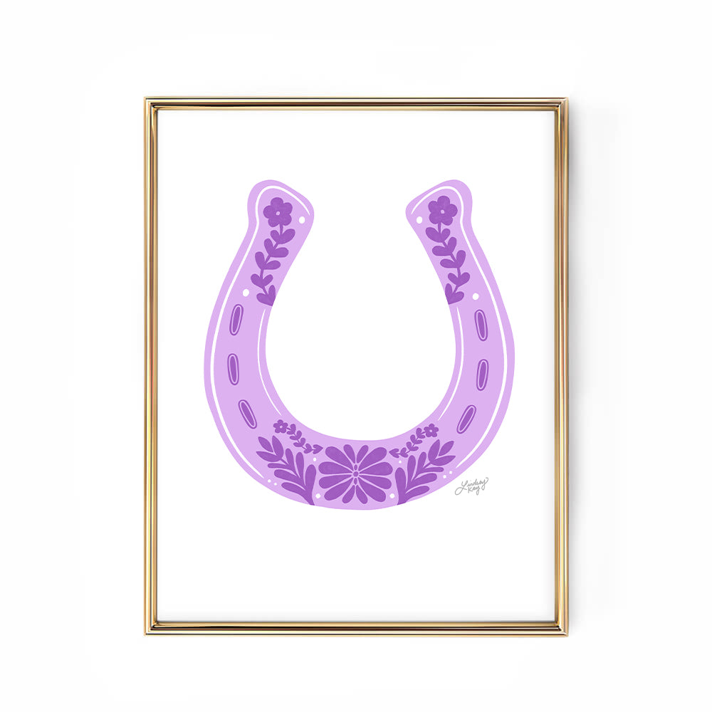 purple horseshoe illustration floral western art print poster wall art decor country cute lindsey kay collective