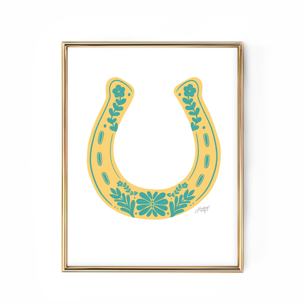 floral horseshoe illustration design art print poster wall art western country decor lindsey kay collective