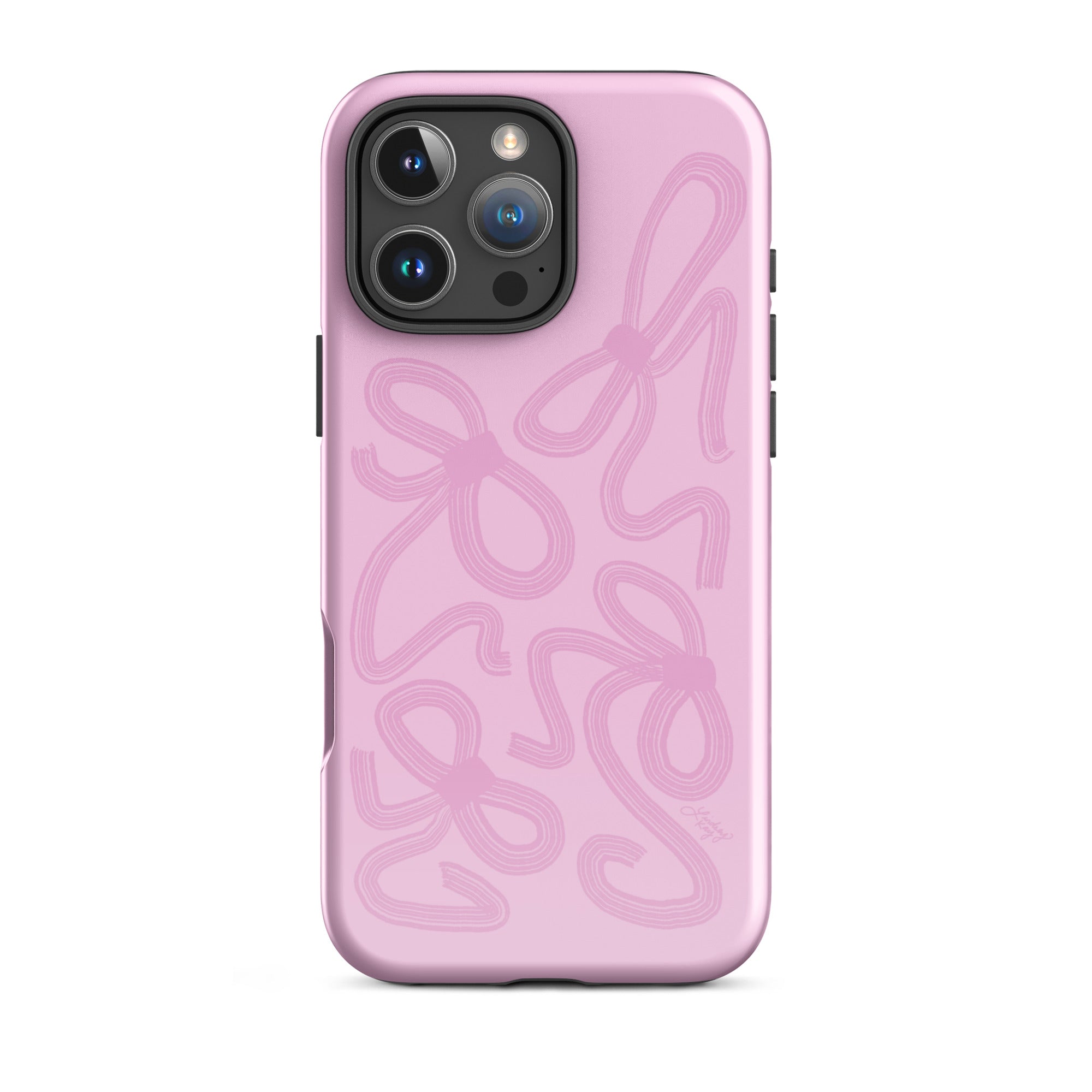 Girly coquette pink abstract ribbon iPhone case — pretty, delicate, trendy, hand-illustrated design by Lindsey Kay Collective. MagSafe compatible, tough durable shockproof case. Available in all iPhone sizes. Female-owned small business, Denver Colorado.