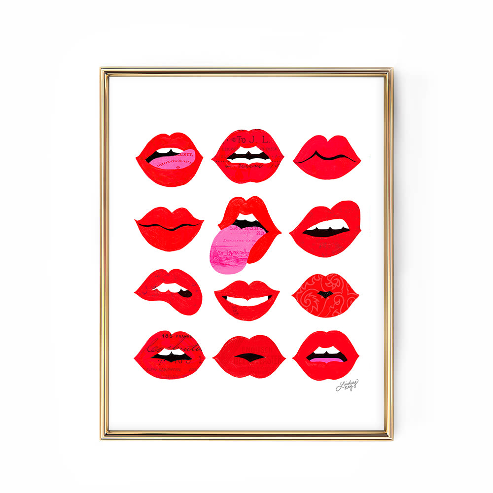 Pop art illustration Lips of Love by Lindsey Kay Collective – bold colorful lips wall art – retro pop art print perfect for gallery walls, dorm rooms, or girly decor – printed on enhanced matte paper with vibrant inks – available in multiple sizes