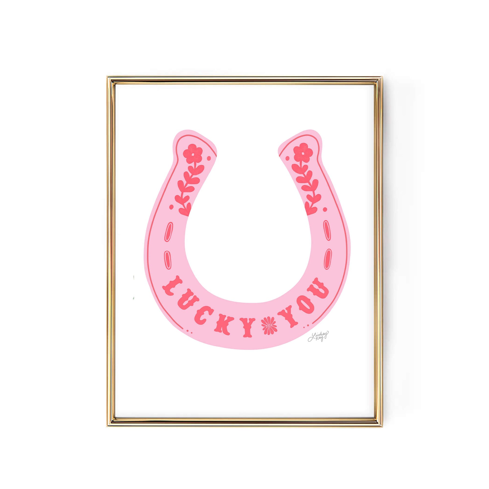Lucky you pink horseshoe illustration art print poster western country lindsey kay collective
