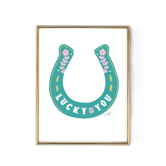 Lucky you horseshoe illustration art print poster country western wall art lindsey kay collective