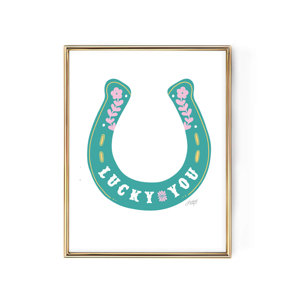 Lucky you horseshoe illustration art print poster country western wall art lindsey kay collective
