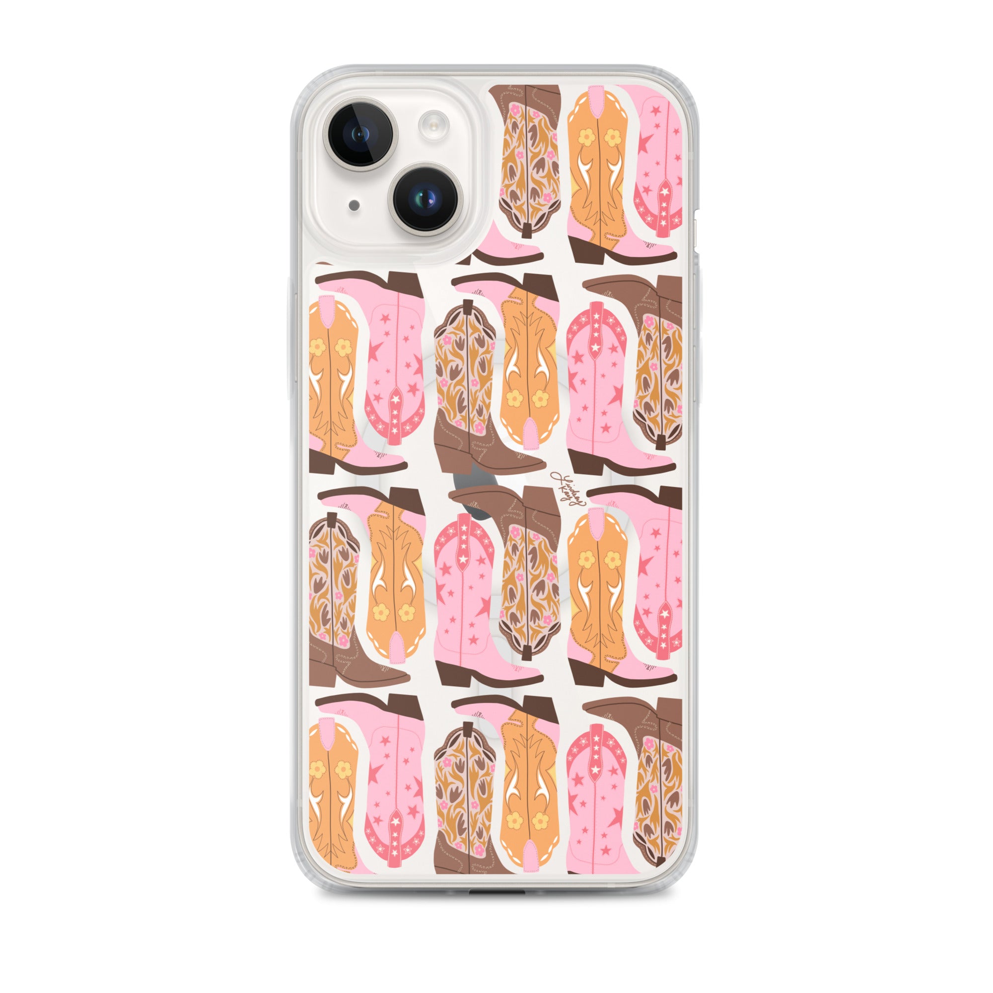 pink orange cowboy cowgirl boots illustration pattern iphone case magsafe clear durable phone-case cute trendy country texas sorority girly yeehaw floral lindsey kay collective