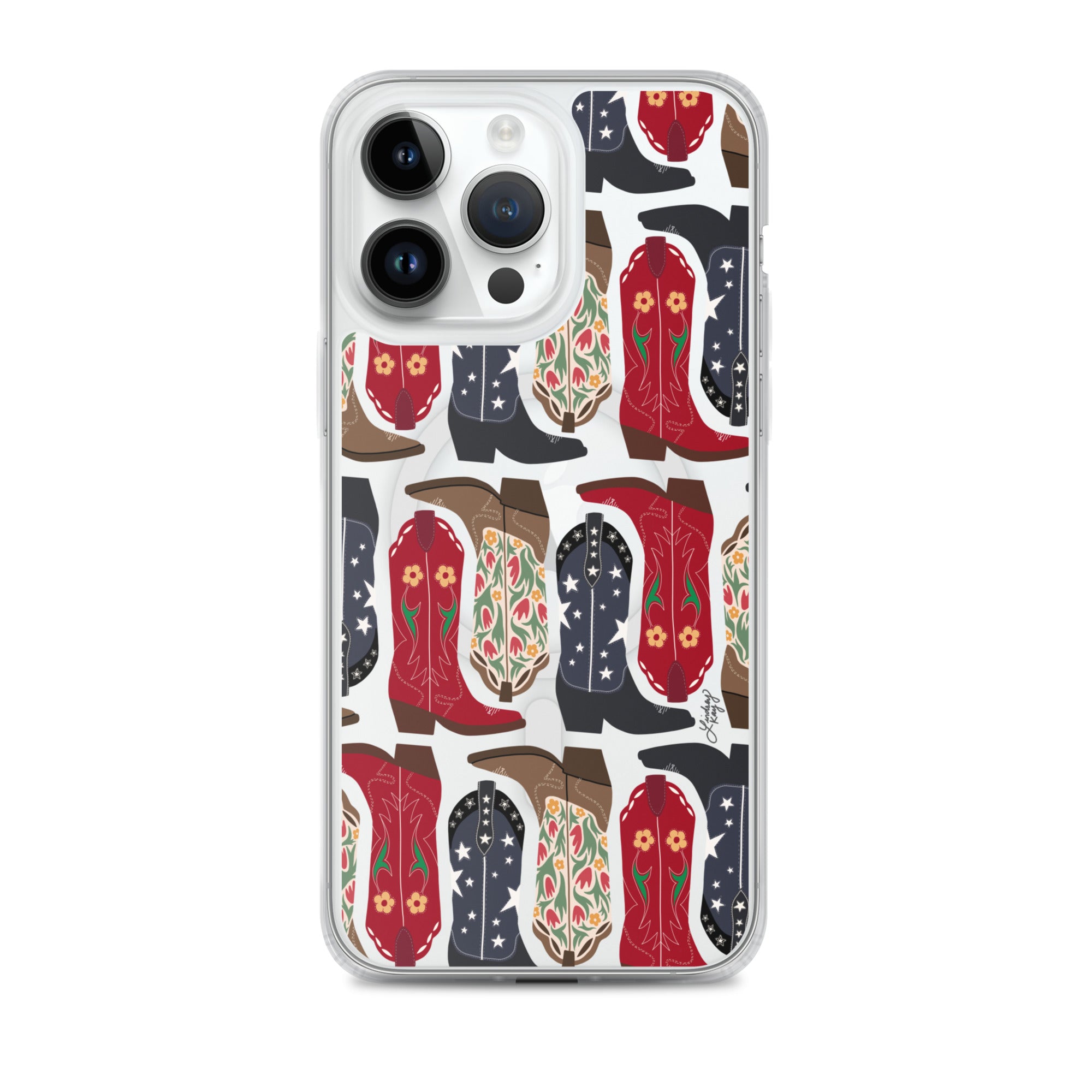 navy red cowboy cowgirl boots illustration pattern iphone case magsafe clear durable phone-case cute trendy country texas sorority girly yeehaw floral lindsey kay collective