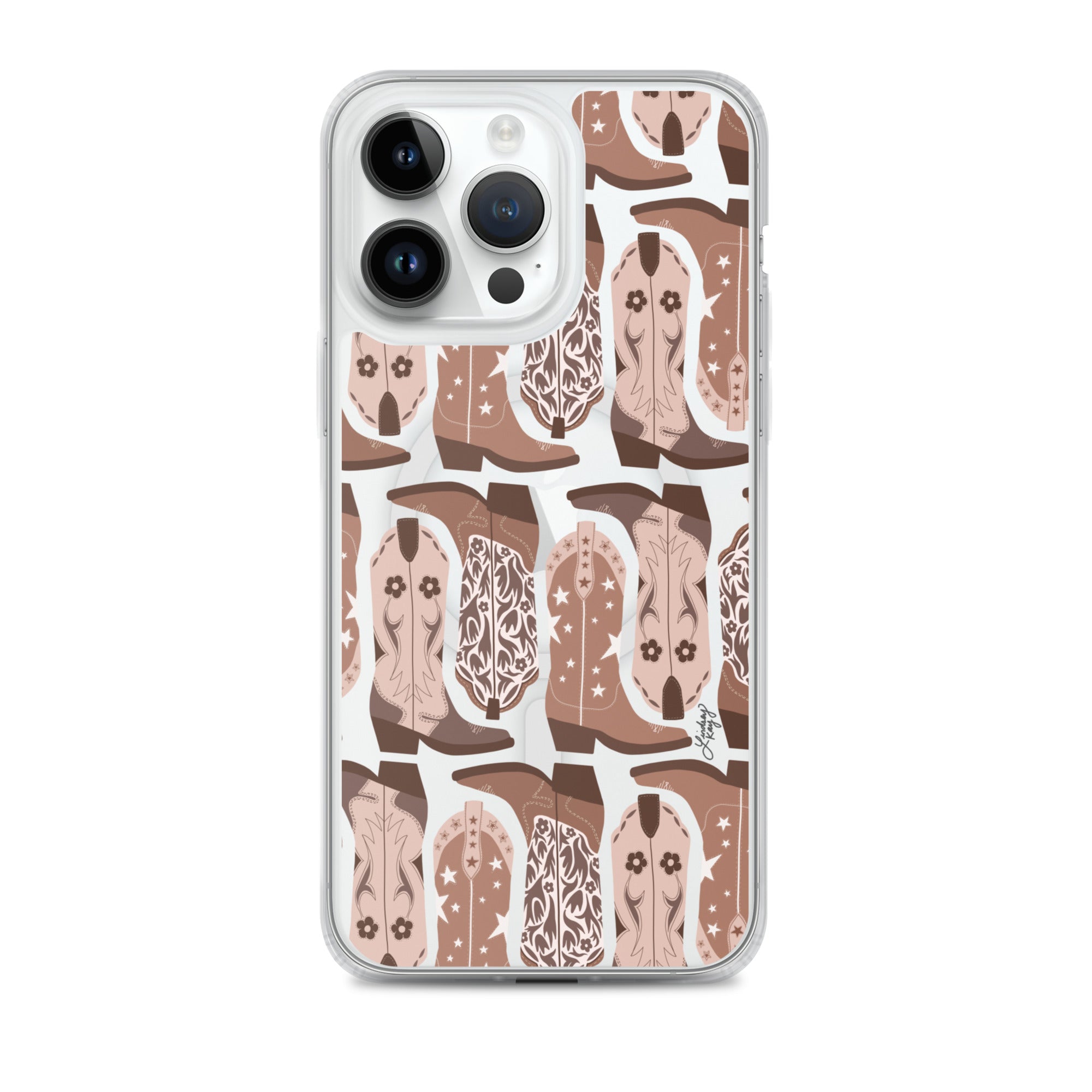 brown cowboy cowgirl boots illustration pattern iphone case magsafe clear durable phone-case cute trendy country texas sorority girly yeehaw floral lindsey kay collective