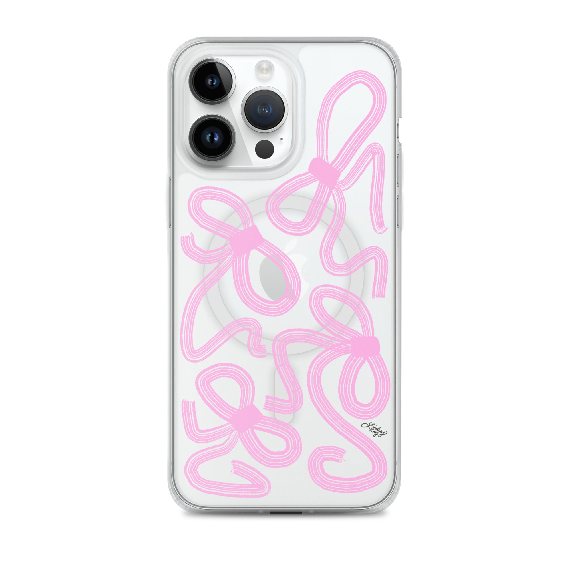 Pink ribbons illustration watercolor pattern cute coquette iphone magsafe case cover protective durable pretty trendy girly sorority lindsey kay collective preppy