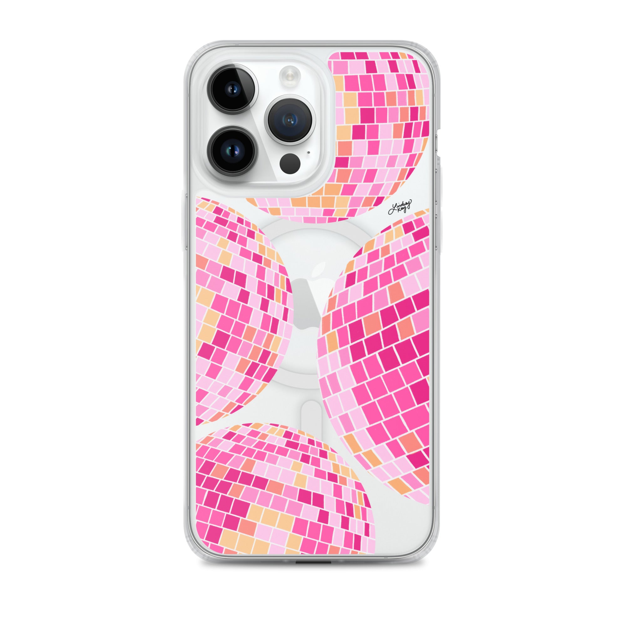 pink yellow orange disco balls patterned iphone magsafe case cover protective mobile accessories durable cute trendy retro girly preppy lindsey kay collective