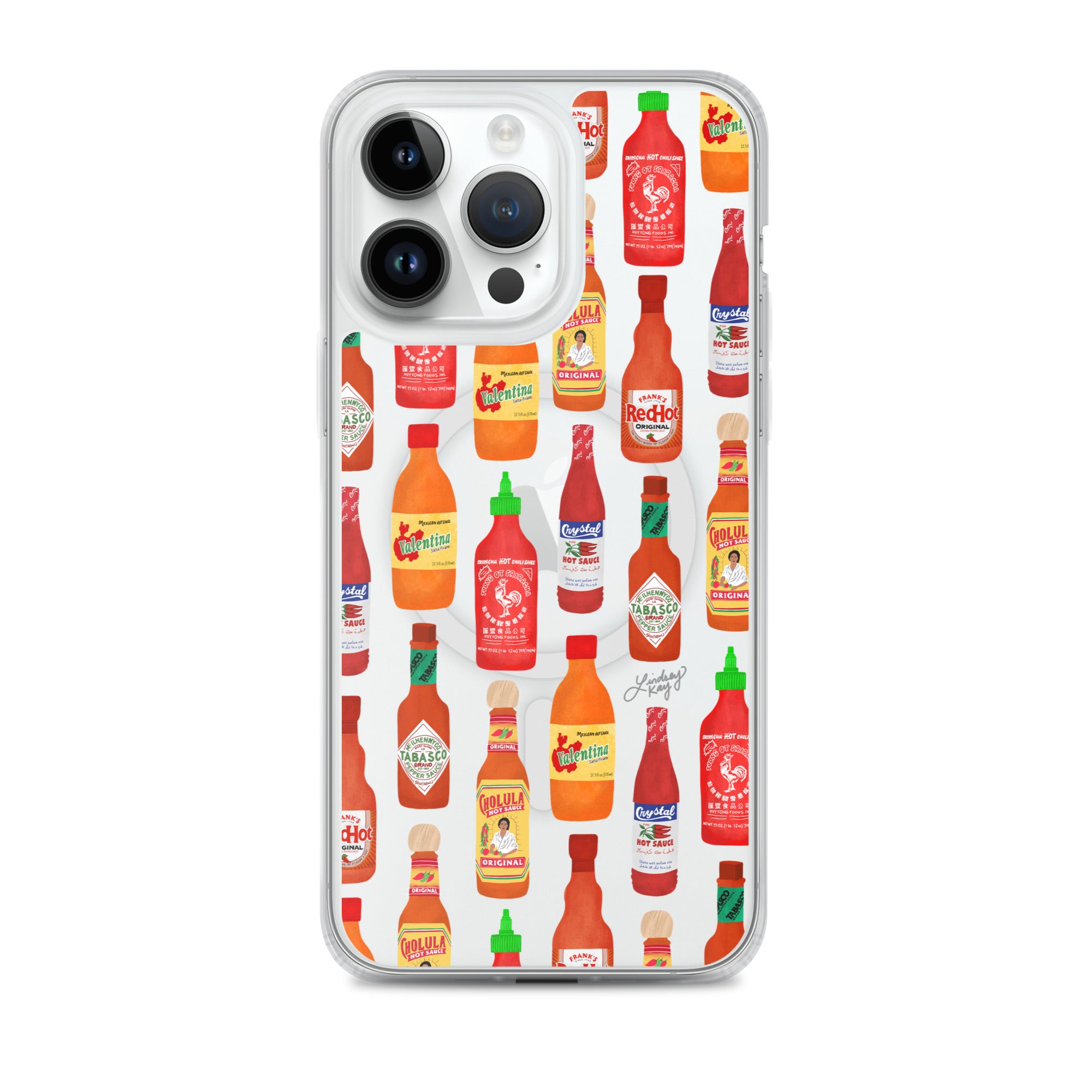 Hot sauce bottles patterned MagSafe iPhone case, durable trendy phone case, Lindsey Kay collective 