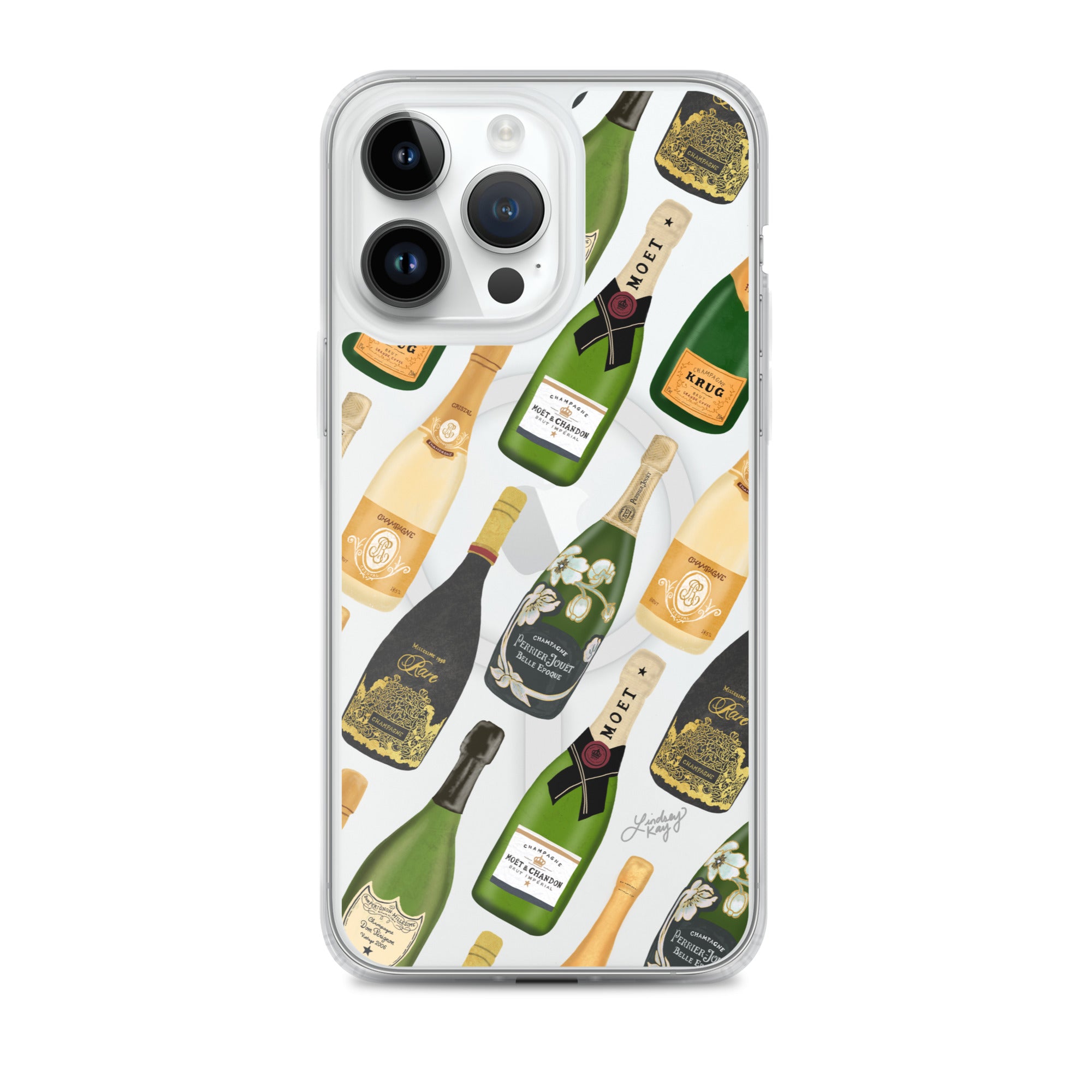 Champagne bottles iPhone Magsafe Case clear phone case durable mobile accessories hand-drawn pattern lindsey kay collective trendy cute gift