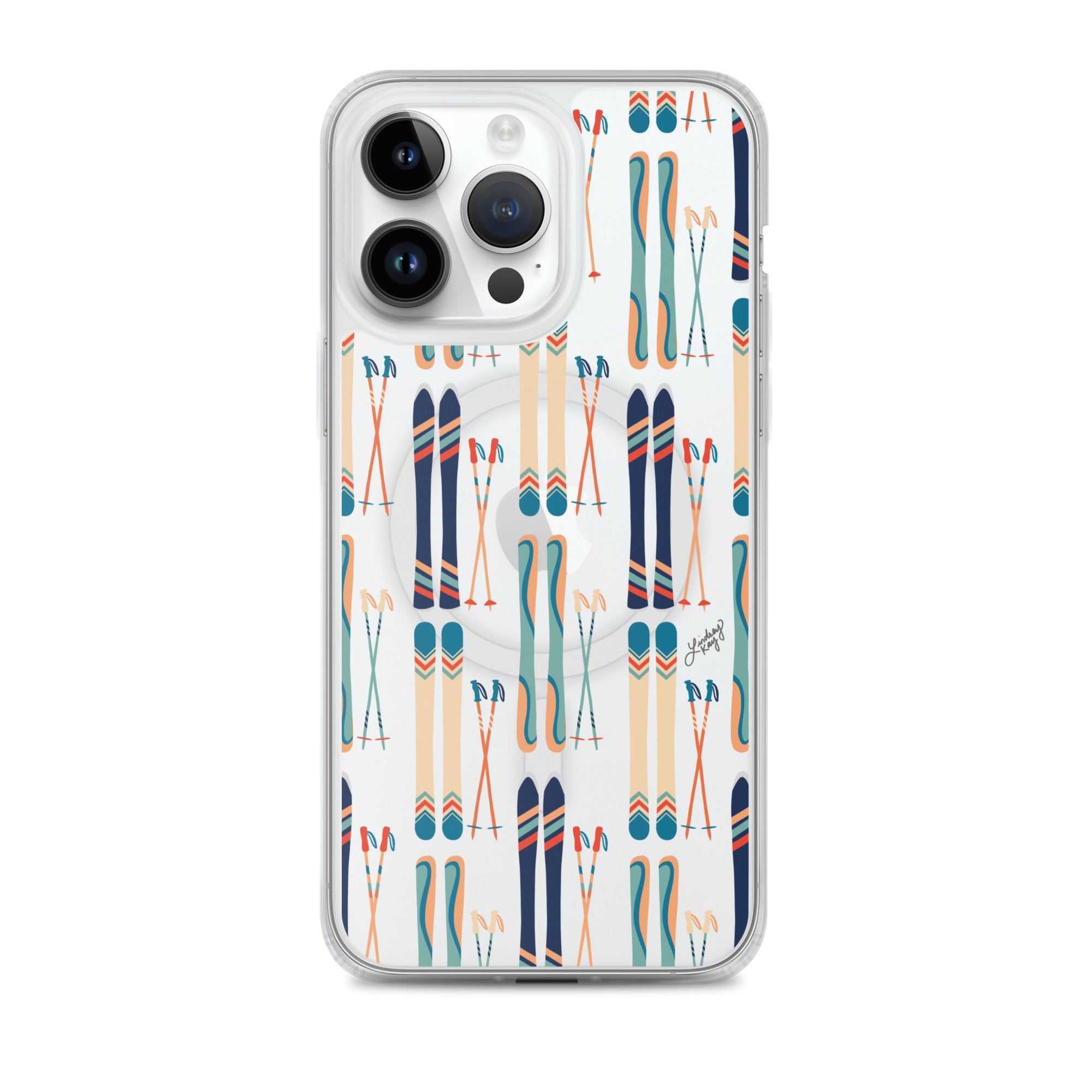 Retro Snow ski's illustration pattern iPhone MagSafe case phone cover durable clear protective skier mountain Colorado trendy outdoors sports Lindsey Kay collective iPhone 14 Pro Max