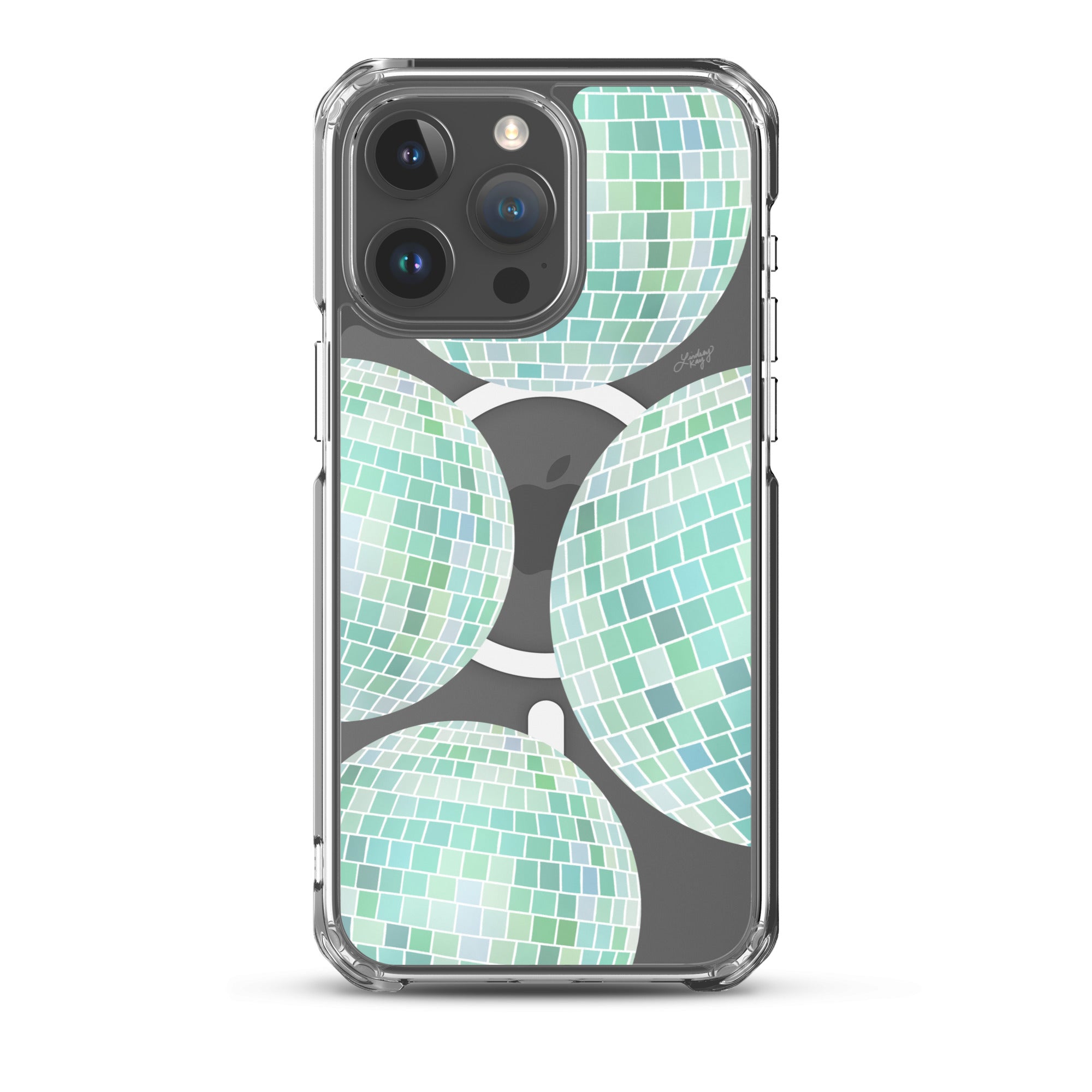 Green disco balls patterned iphone magsafe case cover protective mobile accessories durable cute trendy retro girly preppy lindsey kay collective