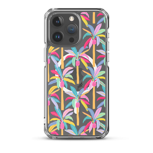 MagSafe iPhone case with colorful hand-illustrated palm tree pattern – tropical aesthetic protective phone case for beach lovers, summer style, and bold iPhone accessories