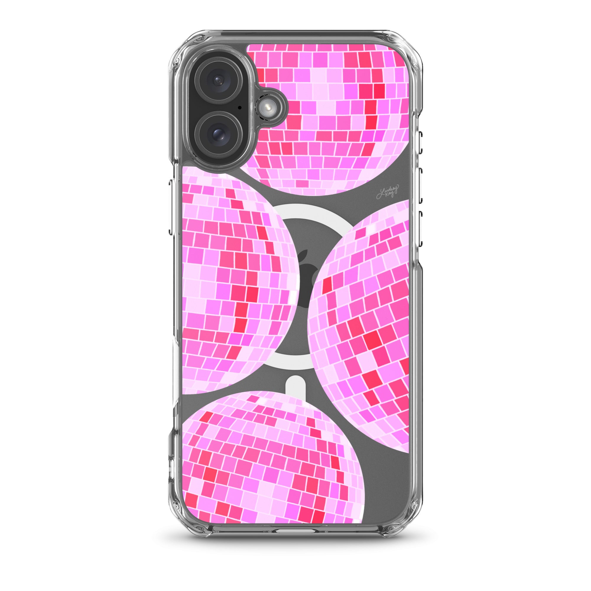 Pink disco balls iphone magsafe phone case cute trendy girly preppy retro fun lindsey kay collective mobile accessories protective sturdy mag safe