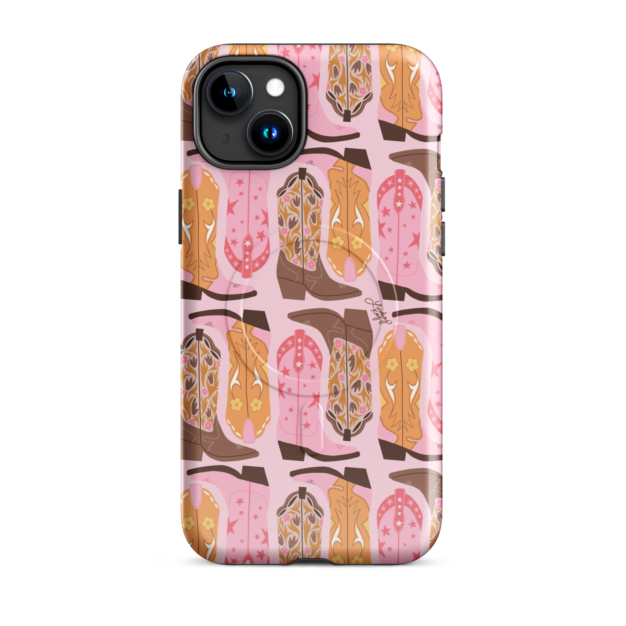 pink orange cowboy cowgirl boots illustration pattern iphone case magsafe clear durable phone-case cute trendy country texas sorority girly yeehaw floral lindsey kay collective