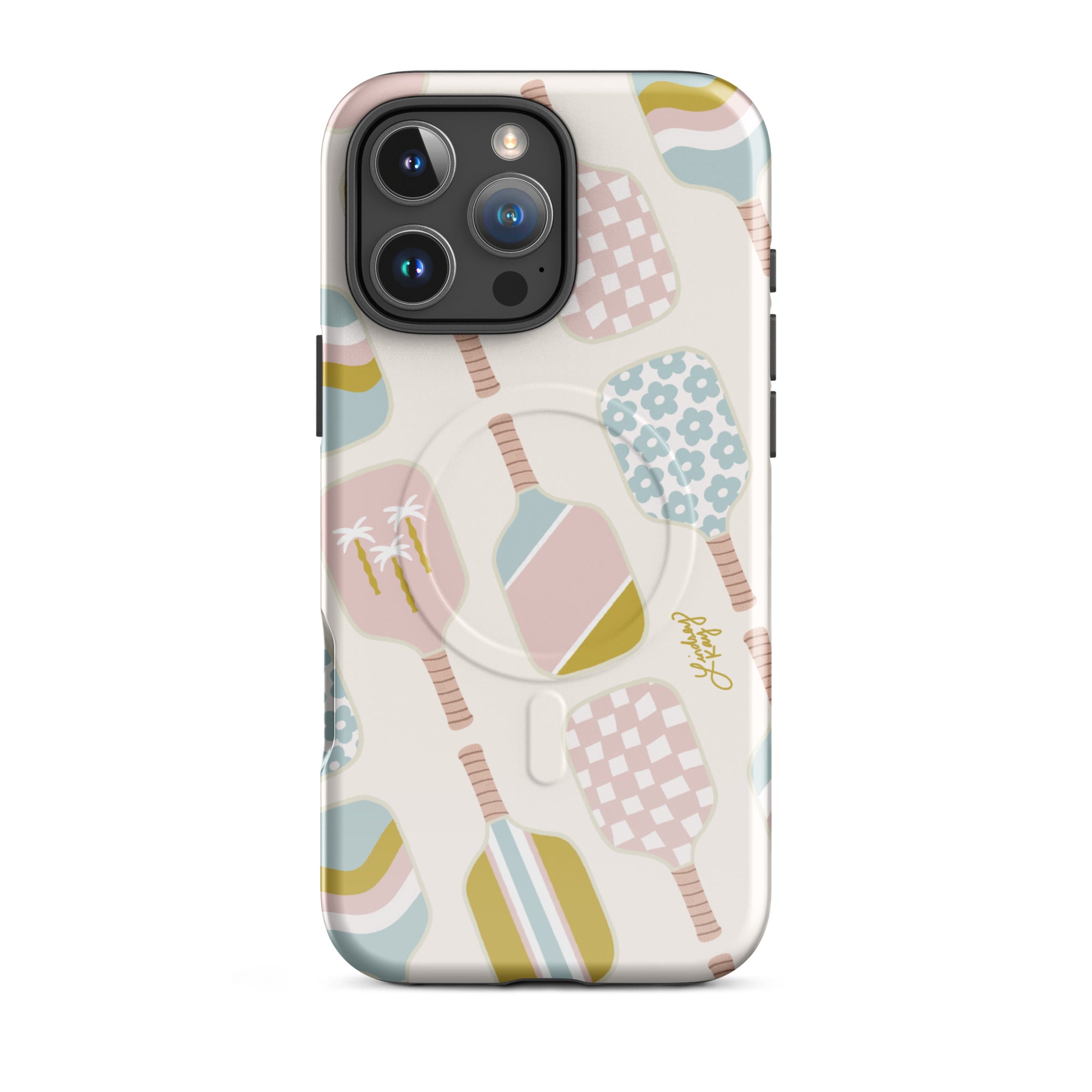 Pickleball Paddles pastel illustration pattern iphone magsafe iphone case protective durable retro mobile accessories pickle ball trendy lindsey kay collective iphone 16 pro max