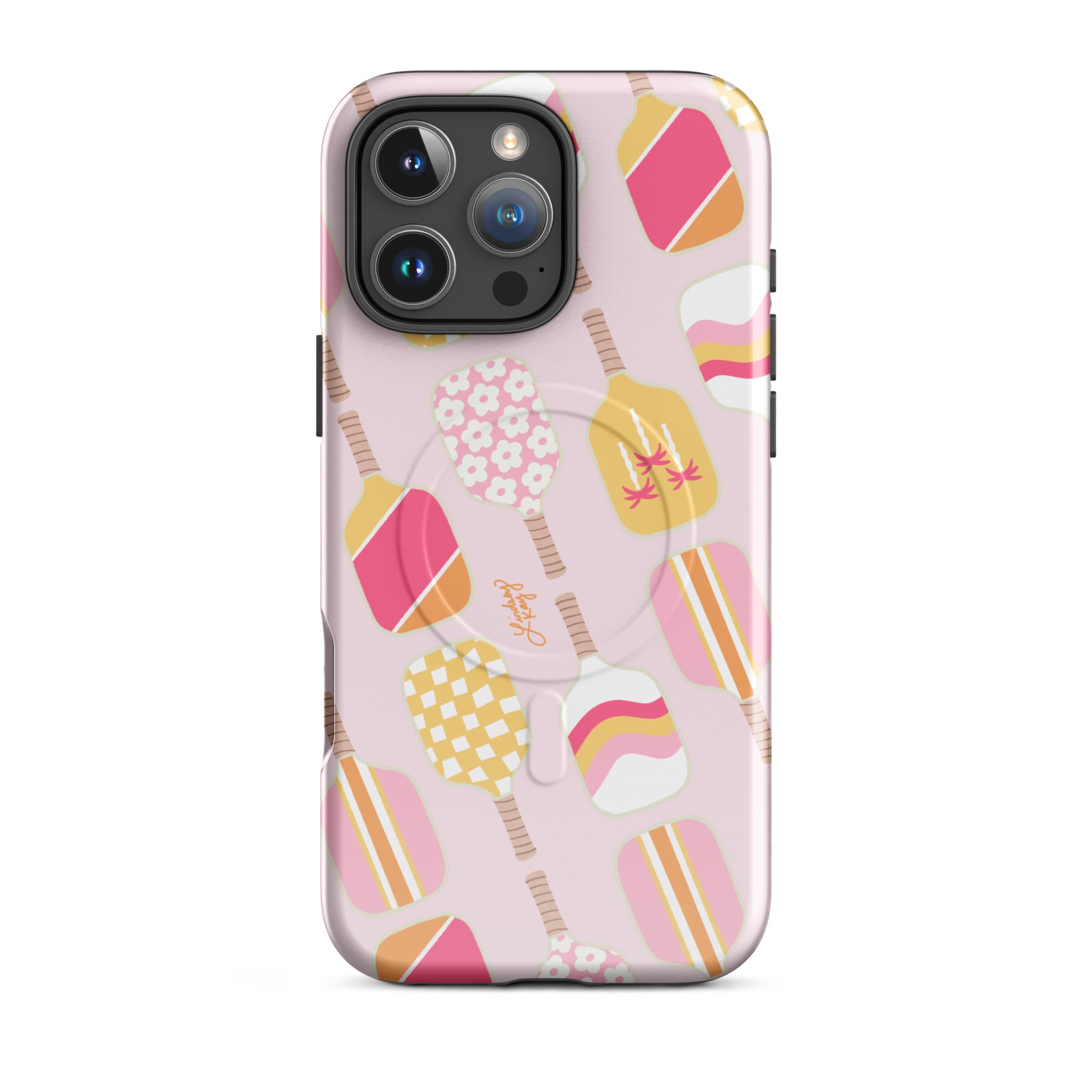 Pickleball Paddles pink pastel illustration pattern iphone magsafe iphone case protective durable retro mobile accessories pickle ball trendy lindsey kay collective iphone 16 pro max