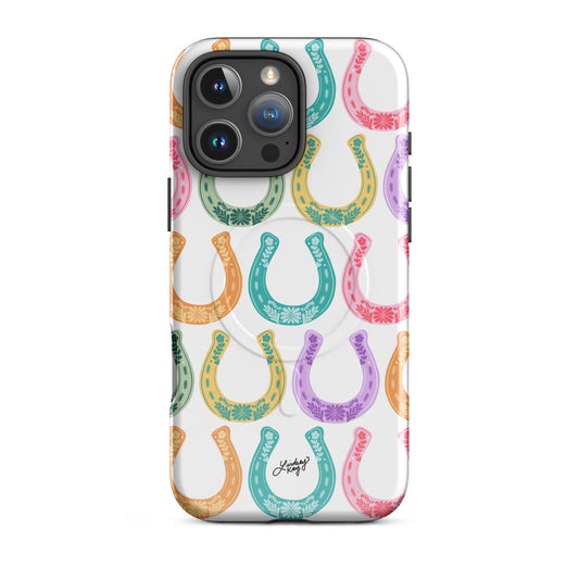 Rainbow floral horseshoes patterned illustration pattern iphone magsafe iphone case protective durable retro mobile accessories western country Texas sorority trendy lindsey kay collective iphone 16 pro max